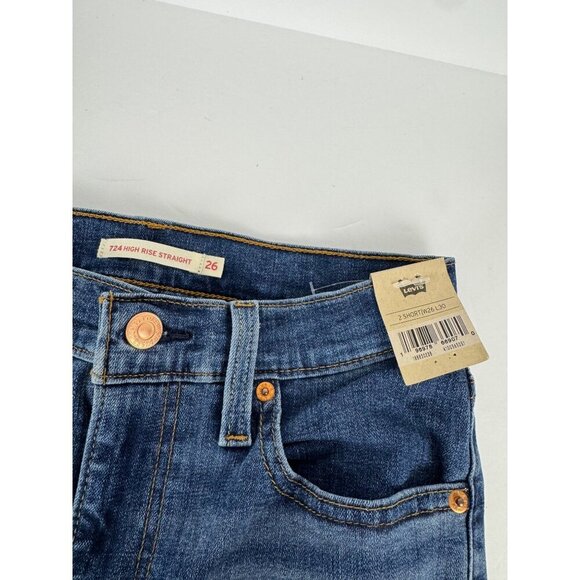 Levi's 724 NEW High Rise Straight Medium Wash Jean W26 L30 Short Casual Stretch - Picture 5 of 14